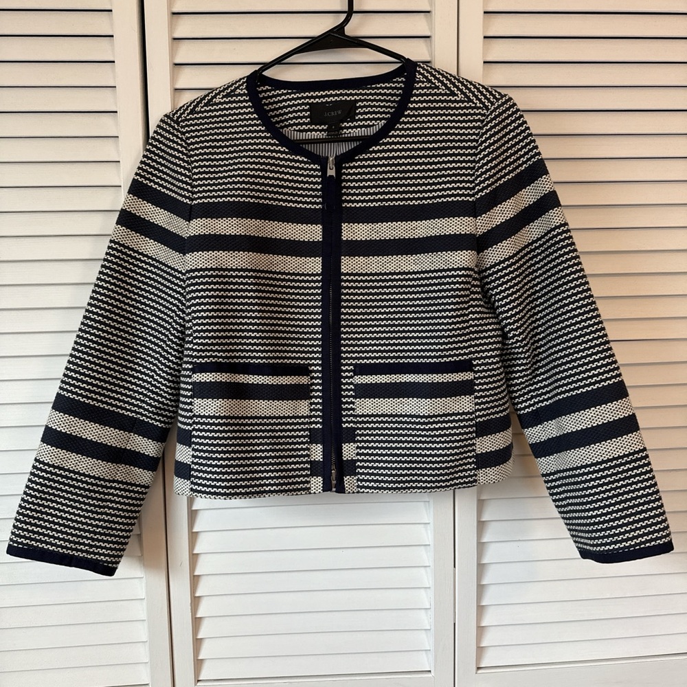 J. Crew Navy and White Patterned Blazer